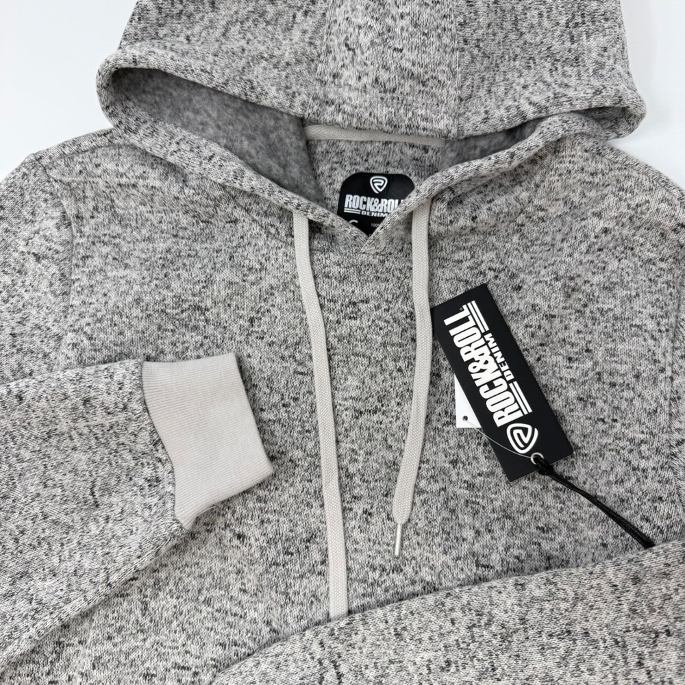 Rock and Roll Denim Mens Small Grey Marled Pullover Hoodie Fleece‎ Lined NEW